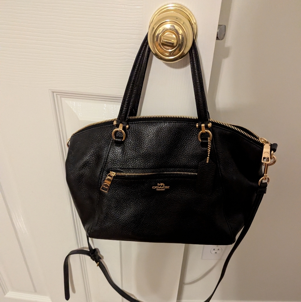 Coach Black Pebbled Leather Kelsey Satchel with Gold Hardware